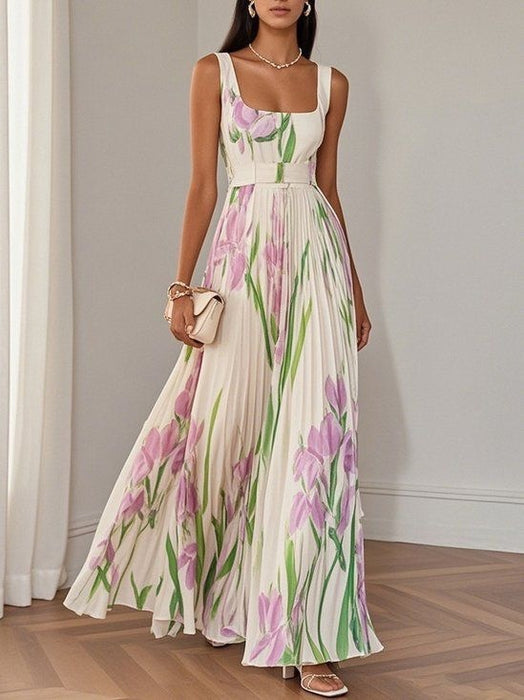 Floral Pleated Midi Dress — Women's